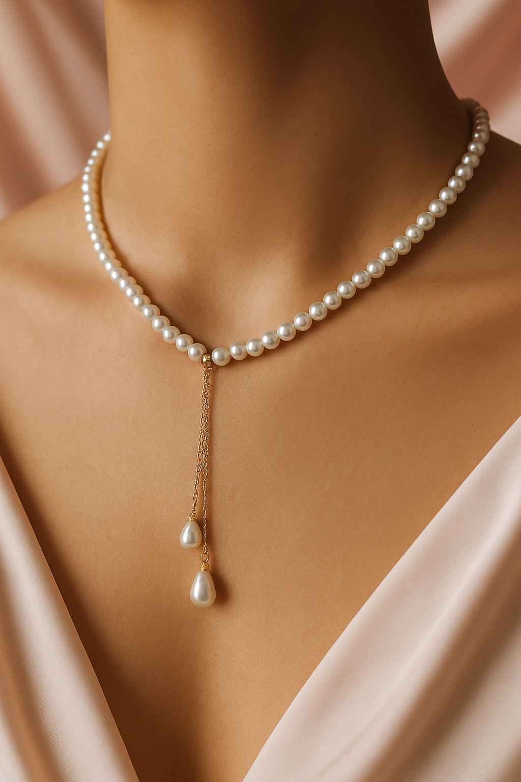 Collier élégant en perles de verre avec pendentifs goutte – Chaîne fine dorée acier inoxydable