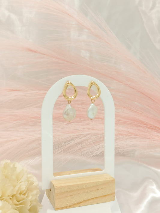 Boucles d'oreilles baroque perle d'eau douce ~acier inoxydable~