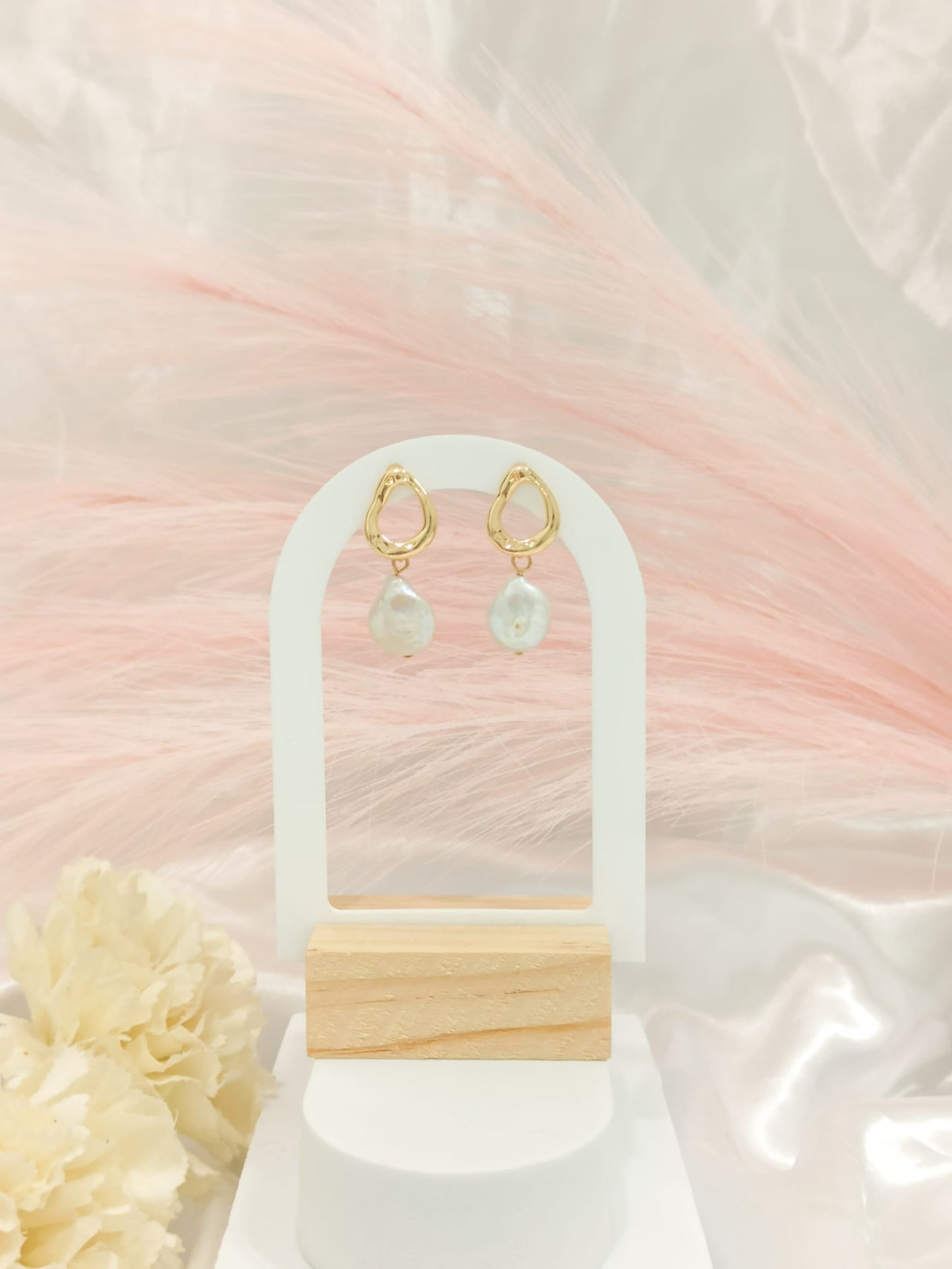 Boucles d'oreilles baroque perle d'eau douce ~acier inoxydable~