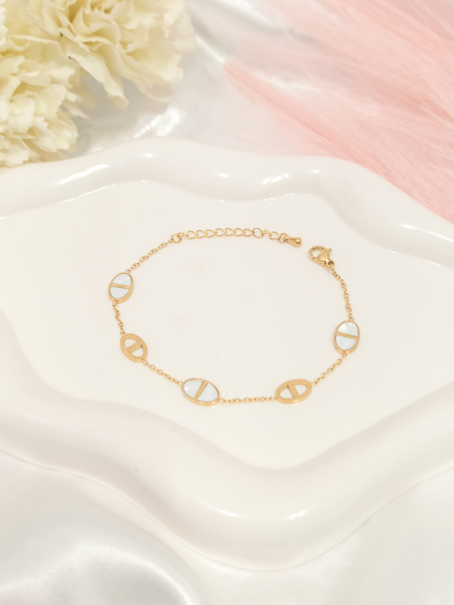 Bracelet maille marine marbré ~acier inoxydable~