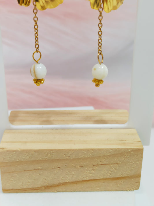 Boucles d'oreilles feuille de ginkgo et perles d'eau douce