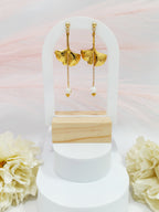 Boucles d'oreilles feuille de ginkgo et perles d'eau douce