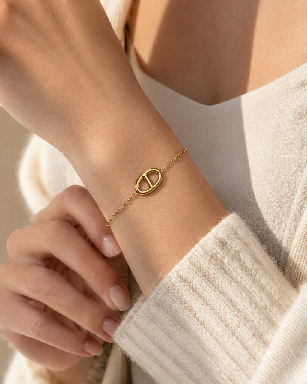 Bracelet breloque maille marine femme acier inoxydable doré