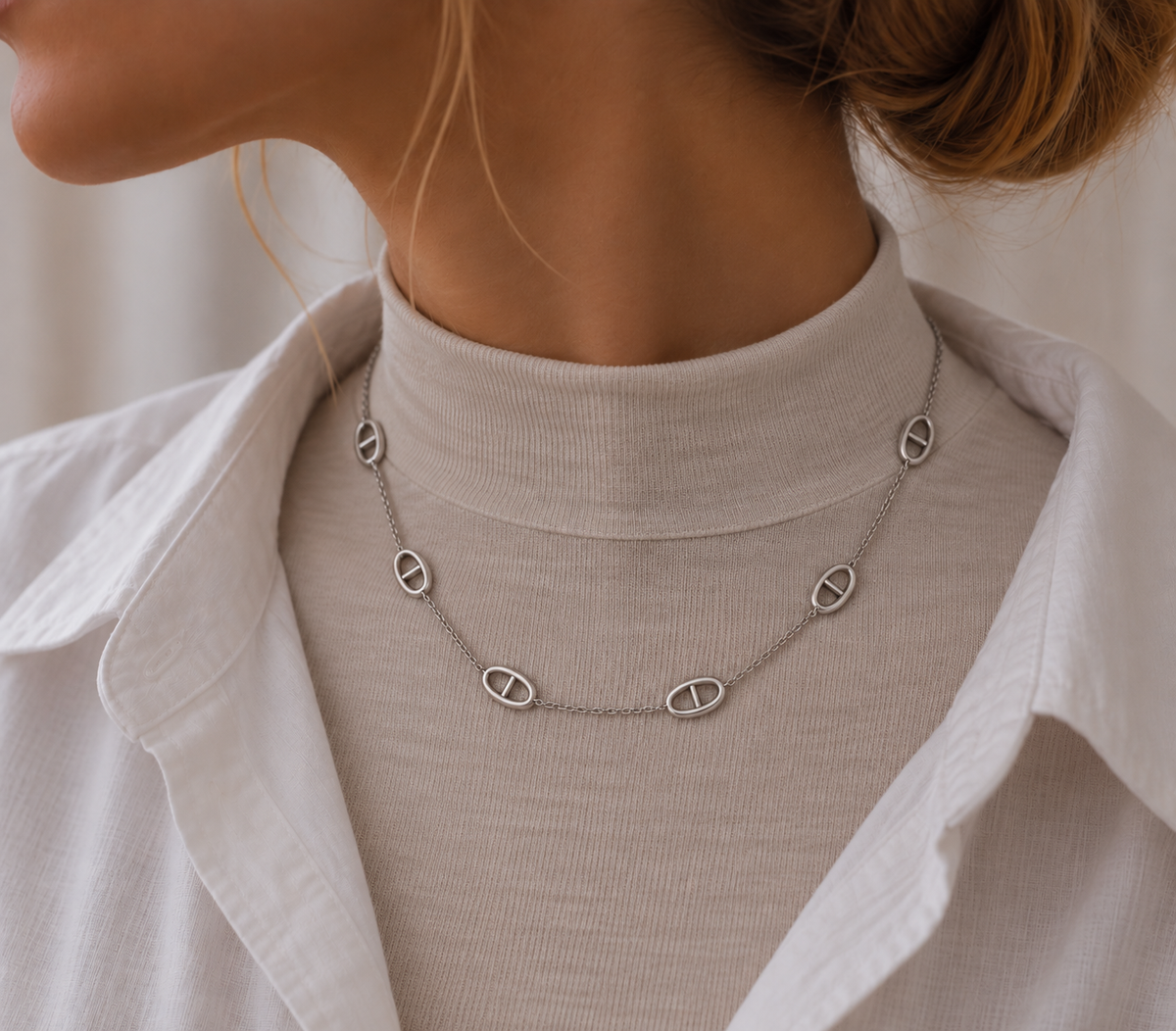 Collier à Breloque Maille Marine Argenté en Acier Inoxydable