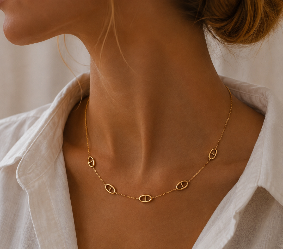 Collier à breloques maille marine femme acier inoxydable doré