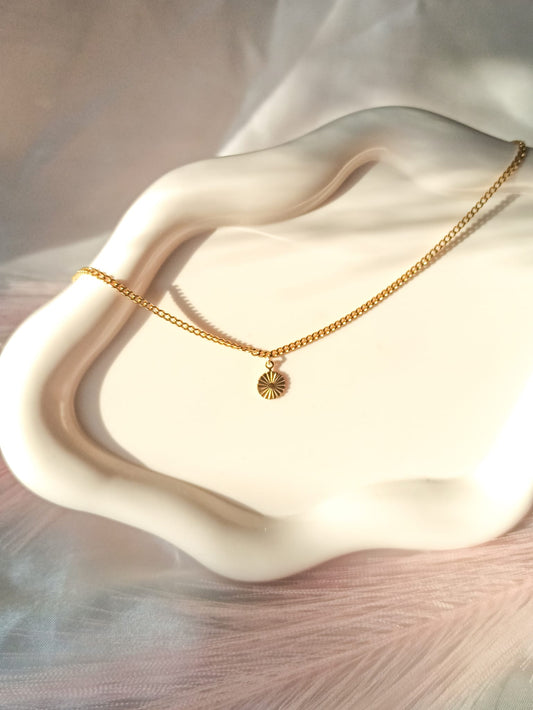 Collier pendentif rond strié acier inoxydable