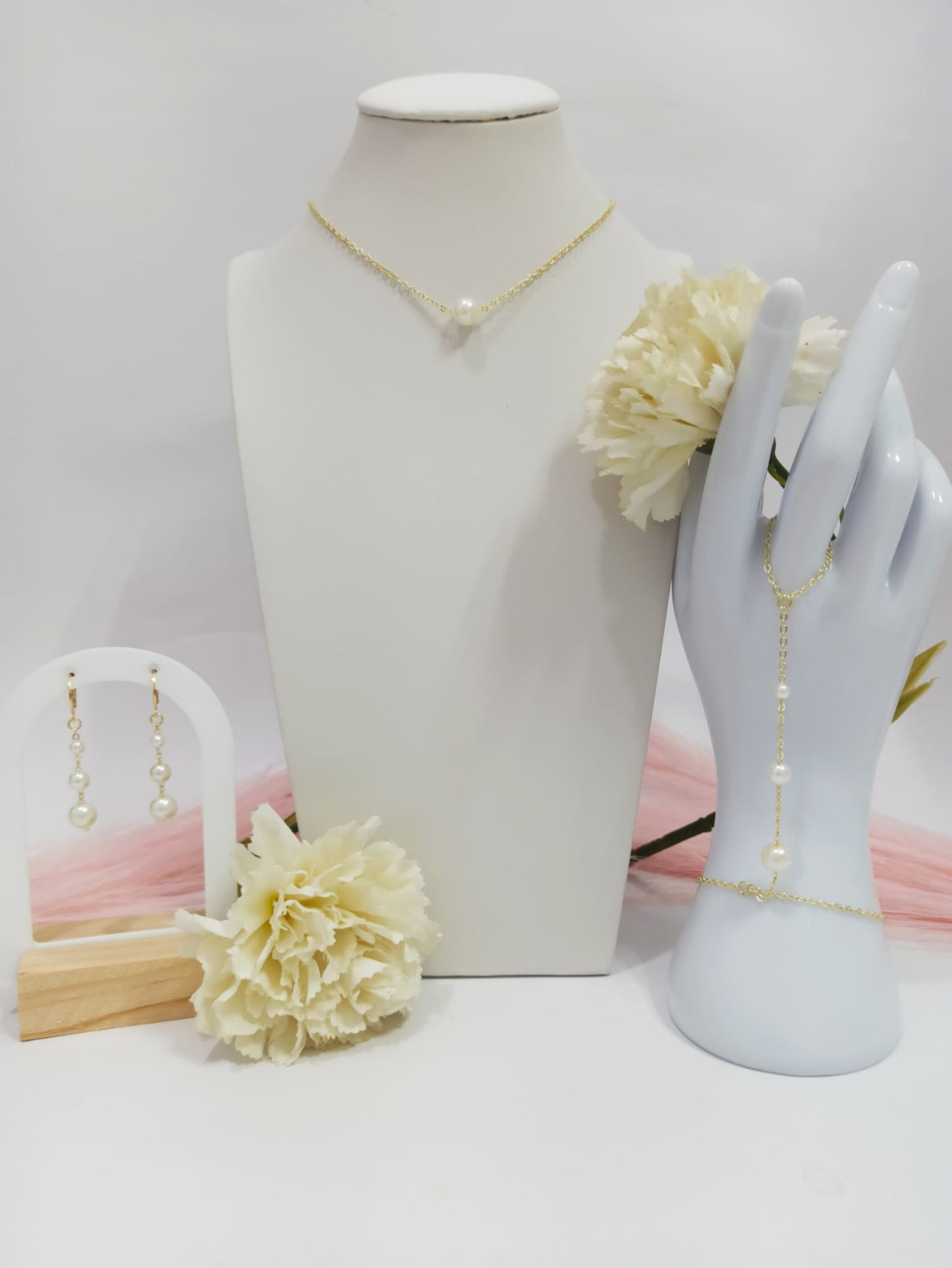 Parure collier de dos 3 perles