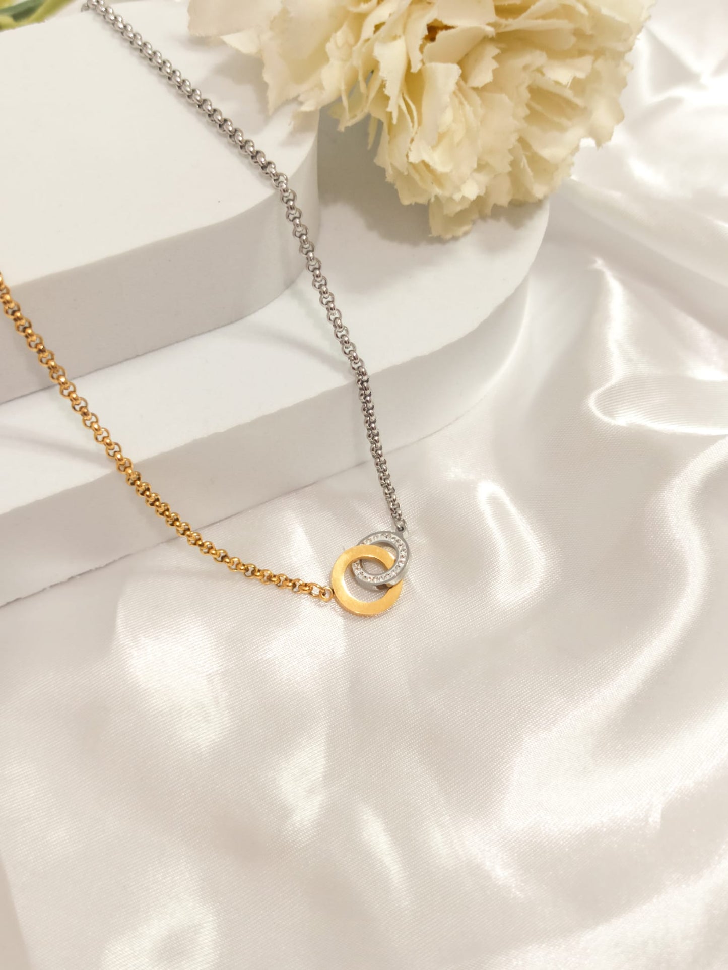 Collier anneaux bicolore ~acier inoxydable~