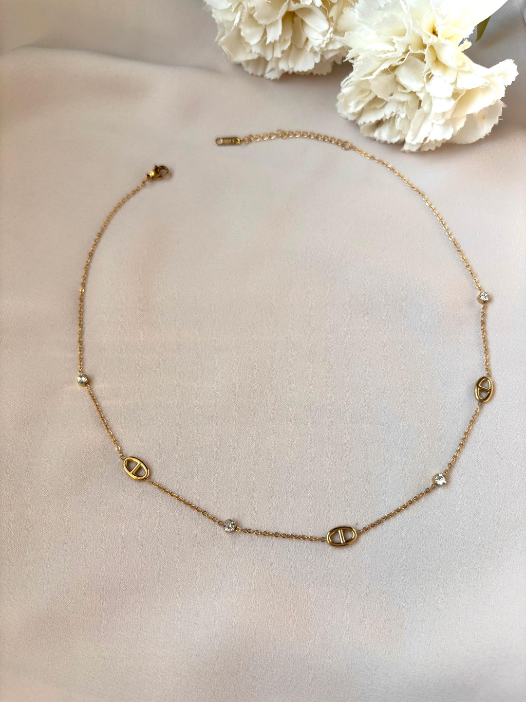 Collier maille marine et diamant ~acier inoxydable~