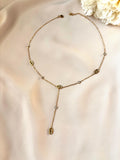 Collier Y maille marine et diamant ~acier inoxydable~