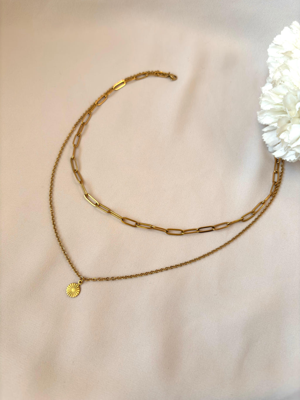 Collier double pendentif disque ~acier inoxydable~