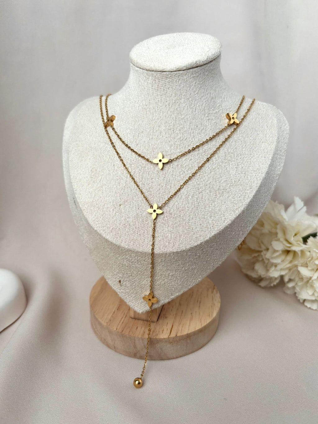 Collier Y fleur ~acier inoxydable~