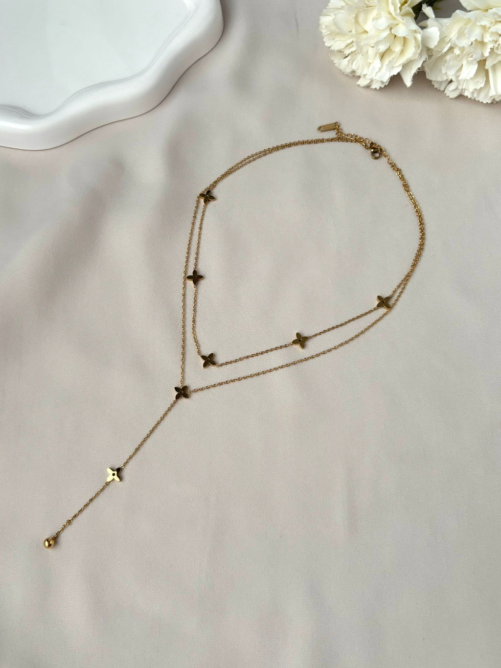 Collier Y fleur ~acier inoxydable~