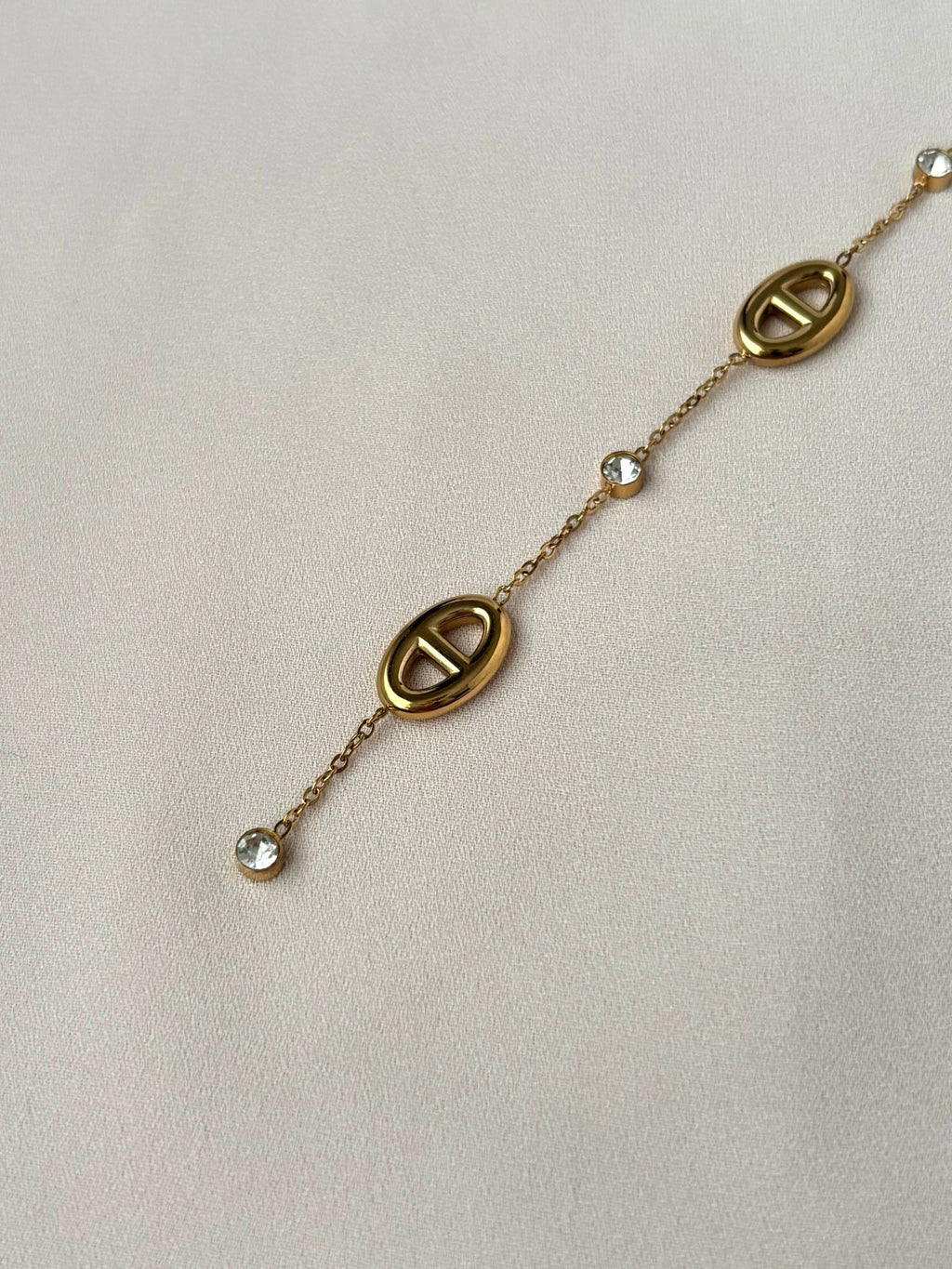 Collier Y maille marine et diamants ~acier inoxydable~
