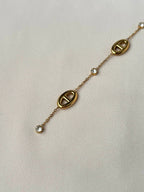 Collier Y maille marine et diamants ~acier inoxydable~