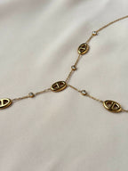 Collier Y maille marine et diamants ~acier inoxydable~