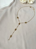 Collier Y maille marine et diamants ~acier inoxydable~