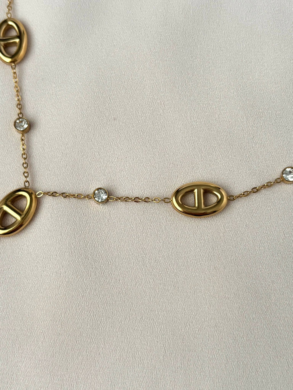 Collier Y maille marine et diamants ~acier inoxydable~