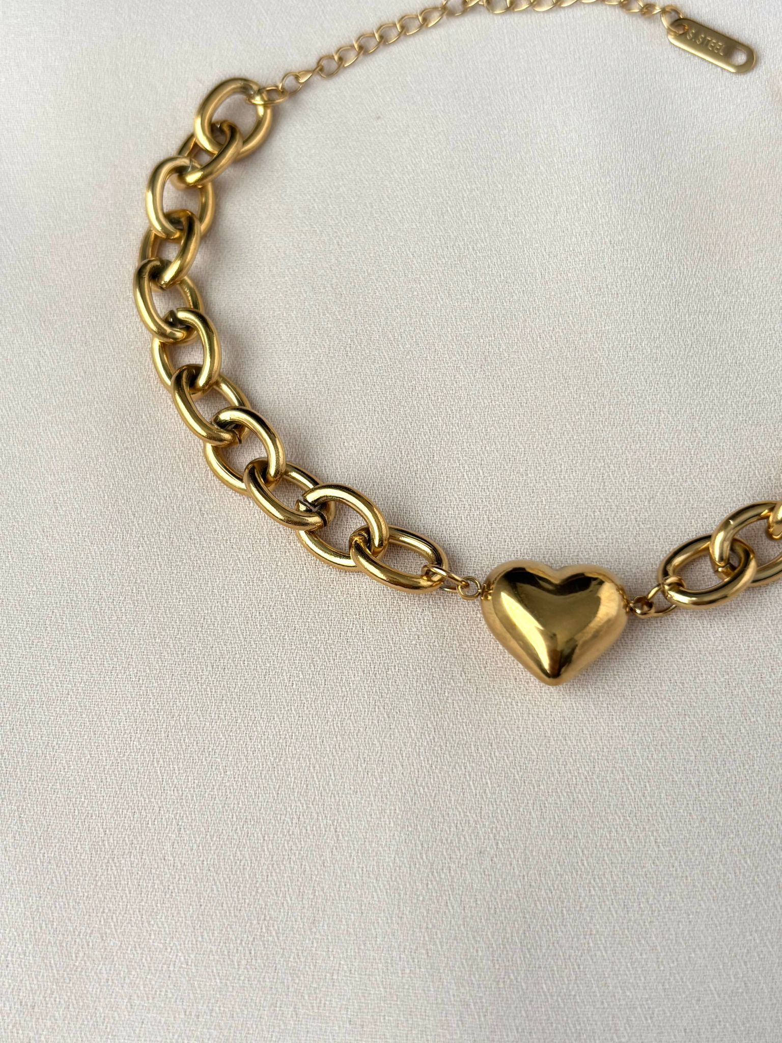 Bracelet chunky bold pendentif coeur ~acier inoxydable~