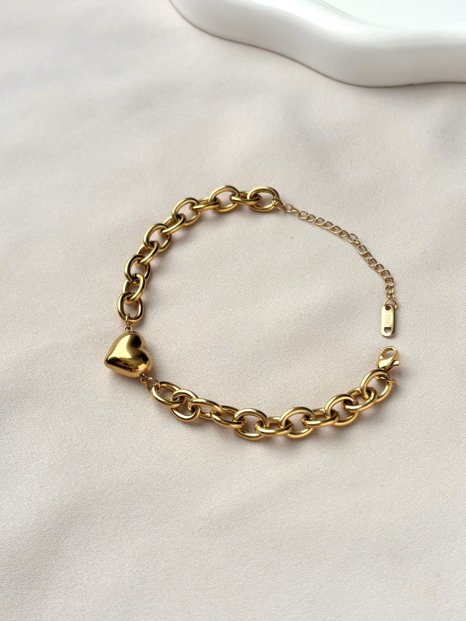 Bracelet chunky bold pendentif coeur ~acier inoxydable~