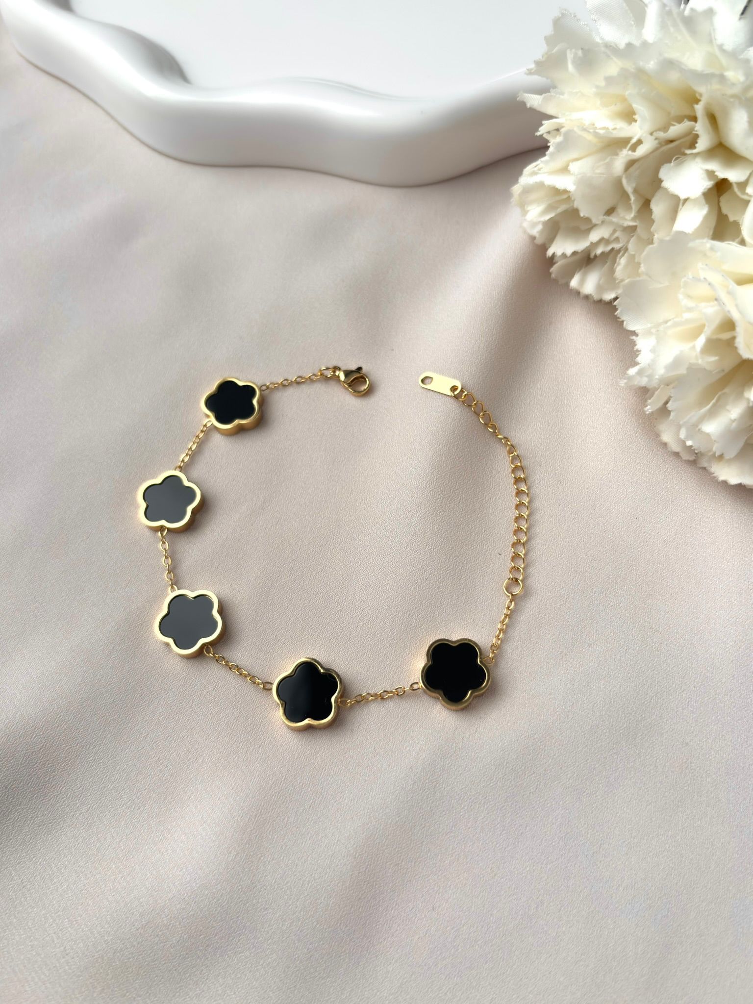 Bracelet fleur ~acier inoxydable~ noir