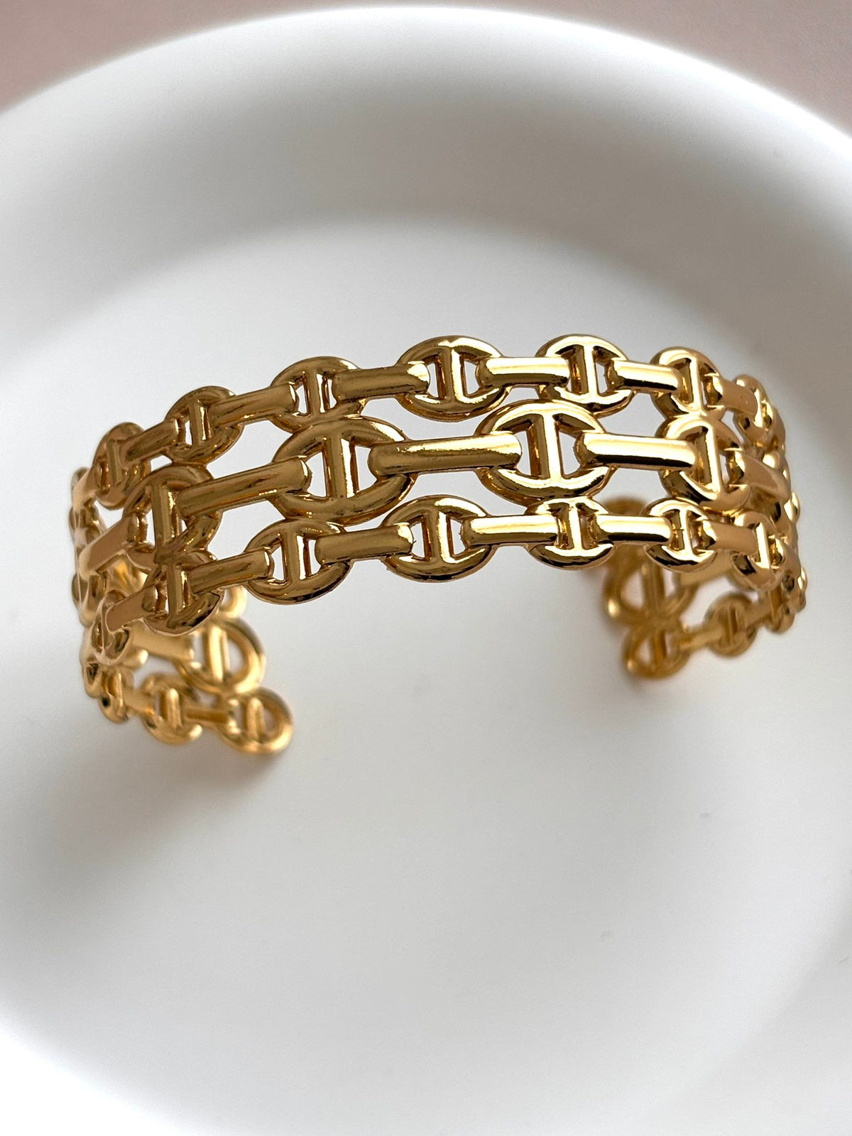 Bracelet Manchette Maille Marine Triple Rang Doré en Acier Inoxydable