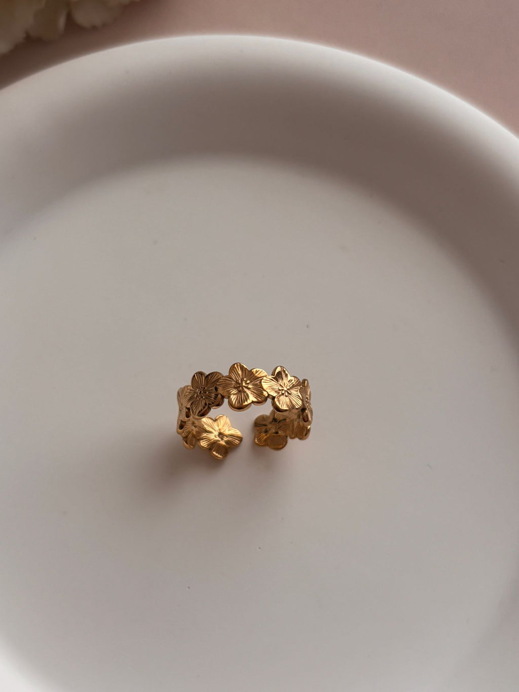 Bague Fleur Fine Ajustable en Acier Inoxydable
