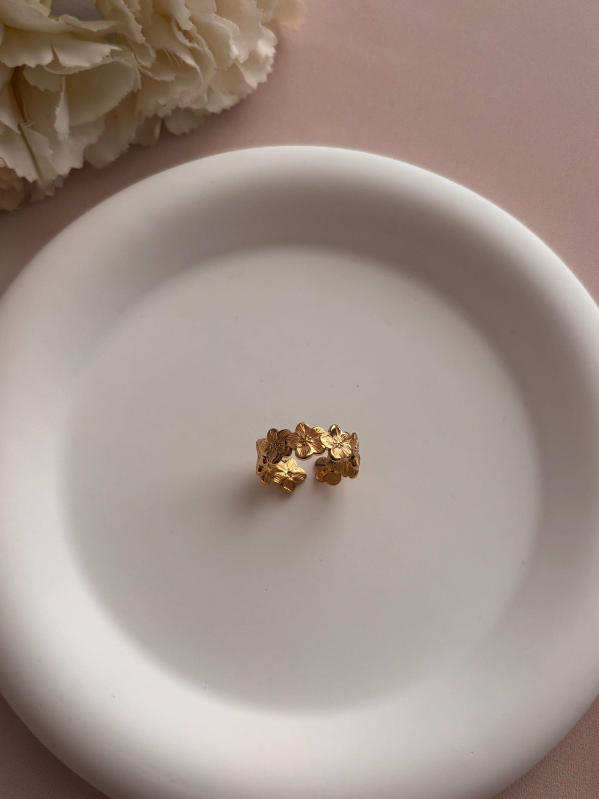 Bague Fleur Fine Ajustable en Acier Inoxydable