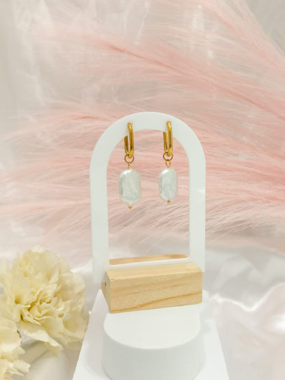 Boucles d'oreilles baroque perle d'eau douce ~acier inoxydable~