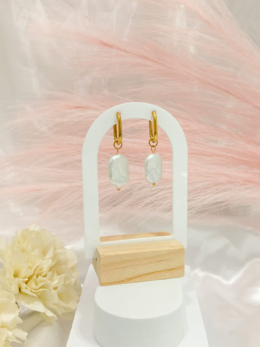 Boucles d'oreilles baroque perle d'eau douce ~acier inoxydable~