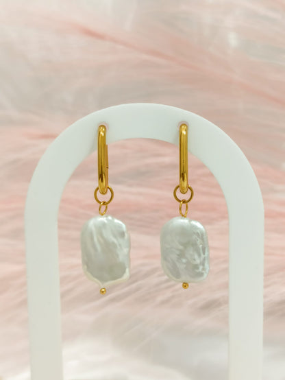 Boucles d'oreilles baroque perle d'eau douce ~acier inoxydable~