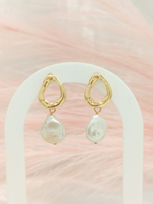 Boucles d'oreilles baroque perle d'eau douce ~acier inoxydable~