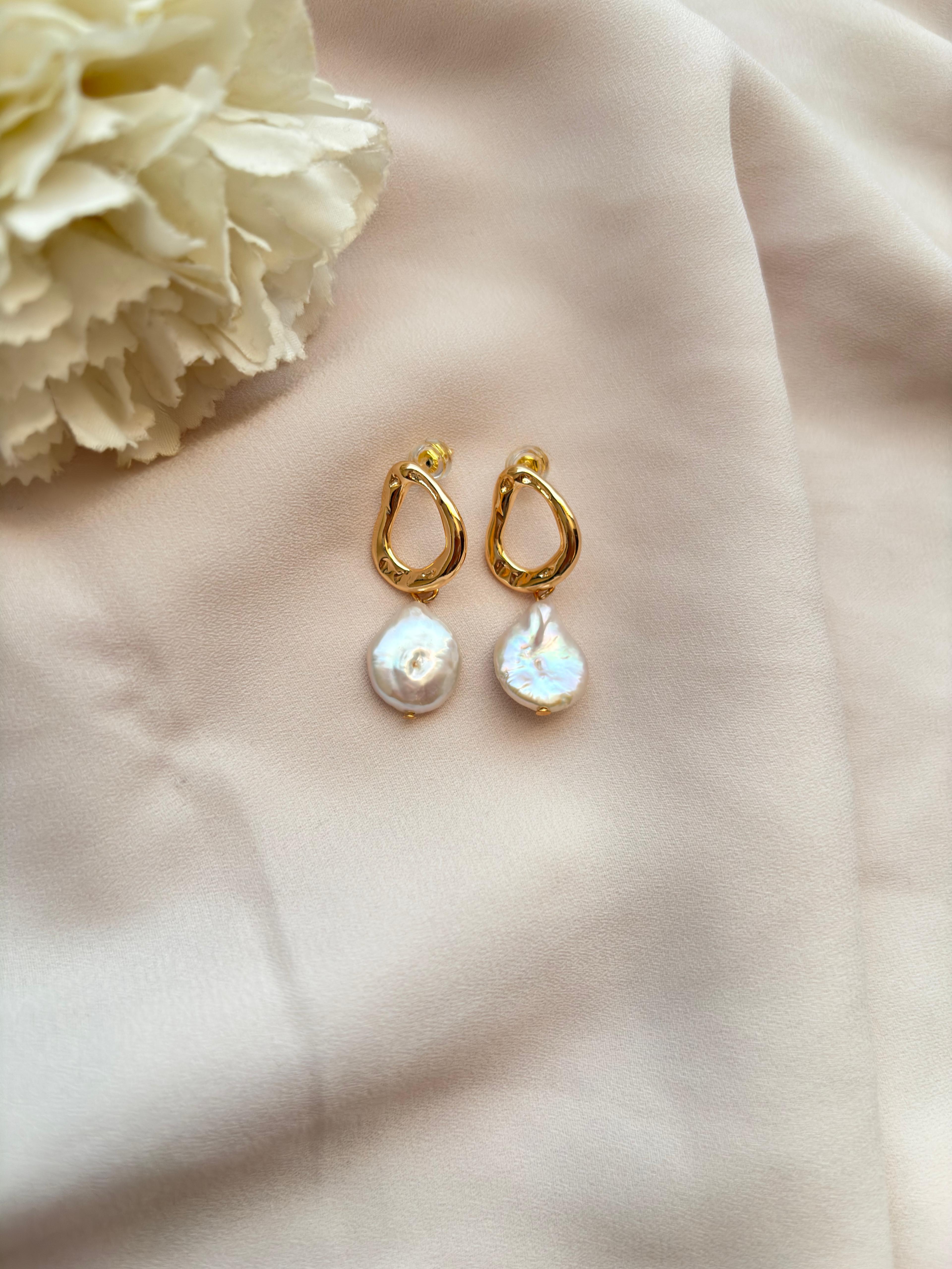 Boucles d'oreilles baroque perle d'eau douce ~acier inoxydable~