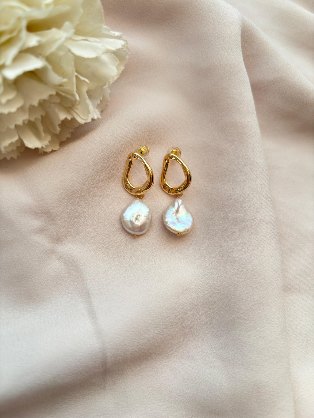 Boucles d'oreilles baroque perle d'eau douce ~acier inoxydable~