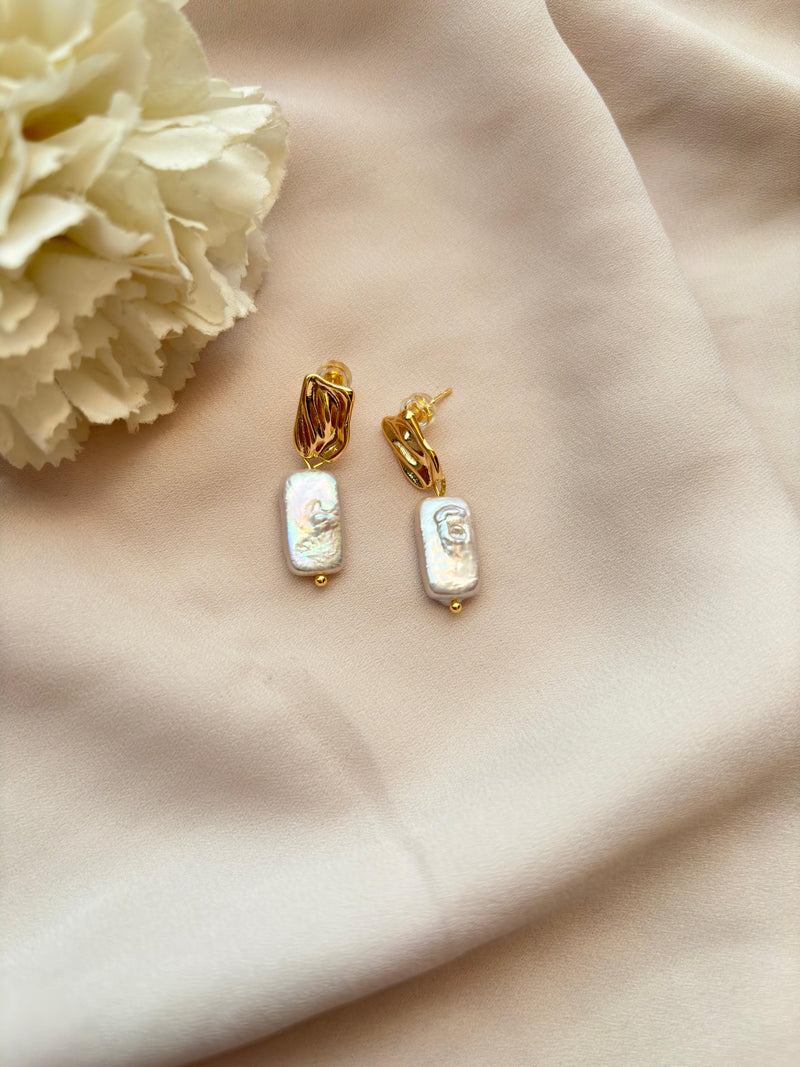 Boucles d'oreilles baroque perle d'eau douce ~acier inoxydable~