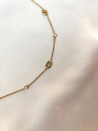 Collier Y maille marine et diamant ~acier inoxydable~