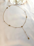 Collier Y maille marine et diamant ~acier inoxydable~