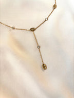 Collier Y maille marine et diamant ~acier inoxydable~