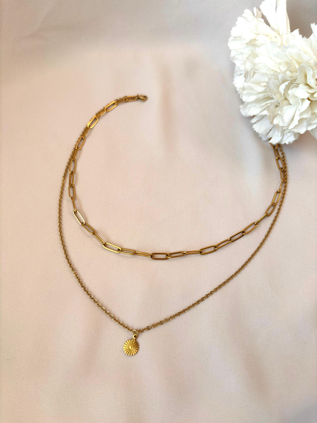 Collier double pendentif disque ~acier inoxydable~