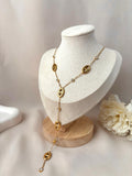 Collier Y maille marine et diamants ~acier inoxydable~