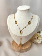Collier Y maille marine et diamants ~acier inoxydable~