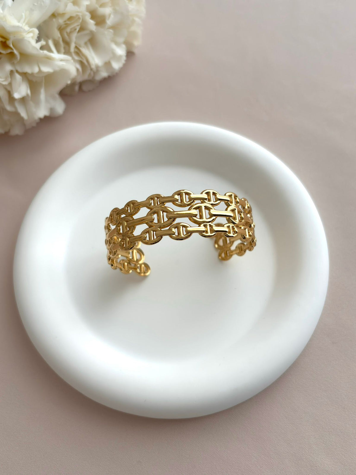 Bracelet Manchette Maille Marine Triple Rang Doré en Acier Inoxydable