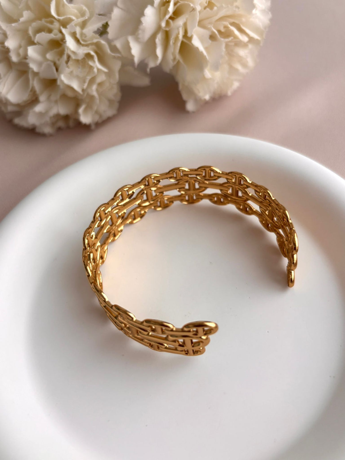 Bracelet Manchette Maille Marine Triple Rang Doré en Acier Inoxydable