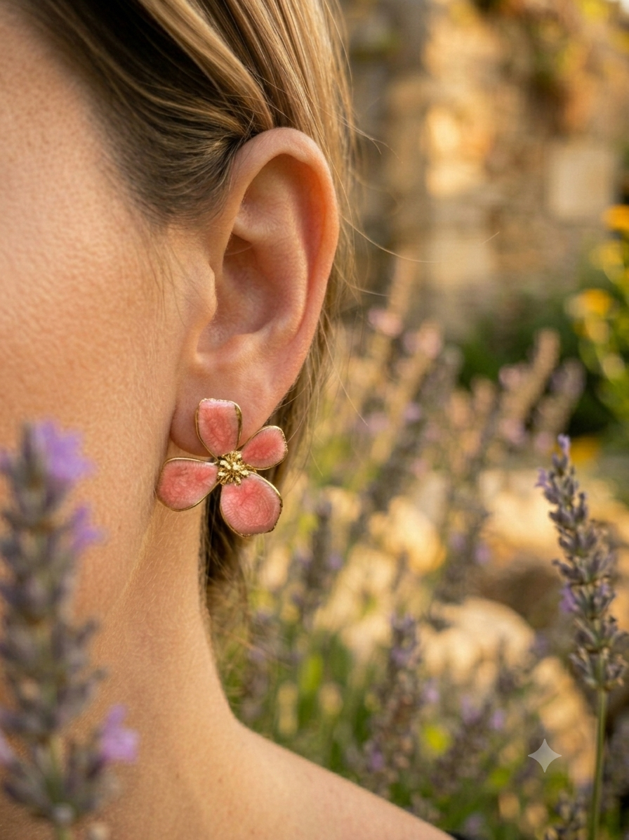 Boucles d’oreilles fleur émaillé orange