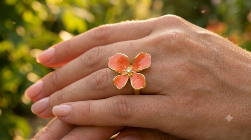 Bague fleur émail orange