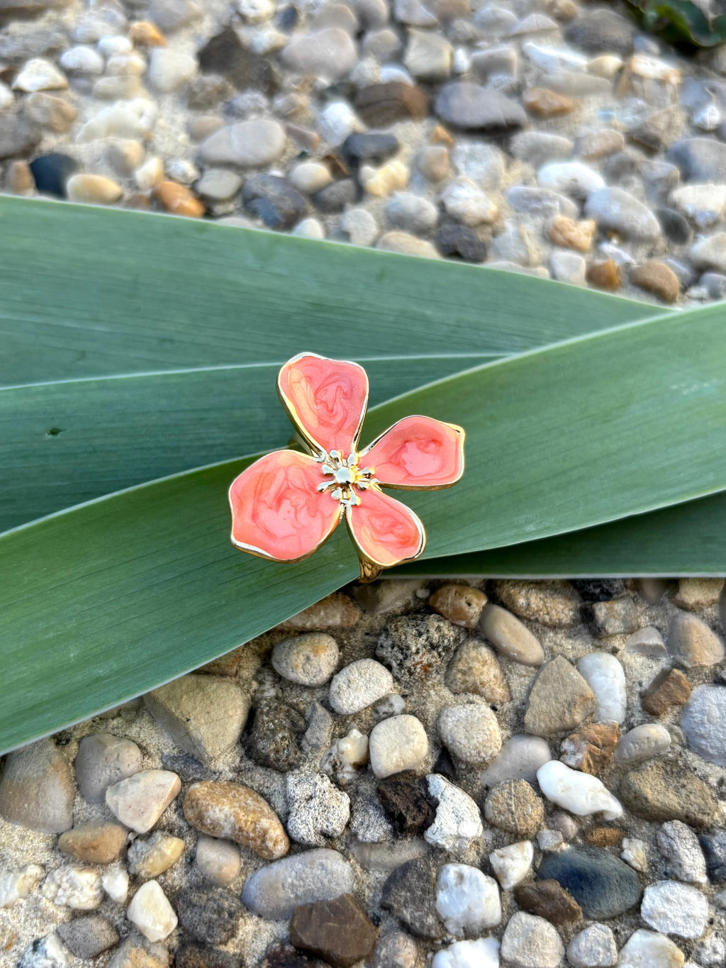 Bague fleur émail orange