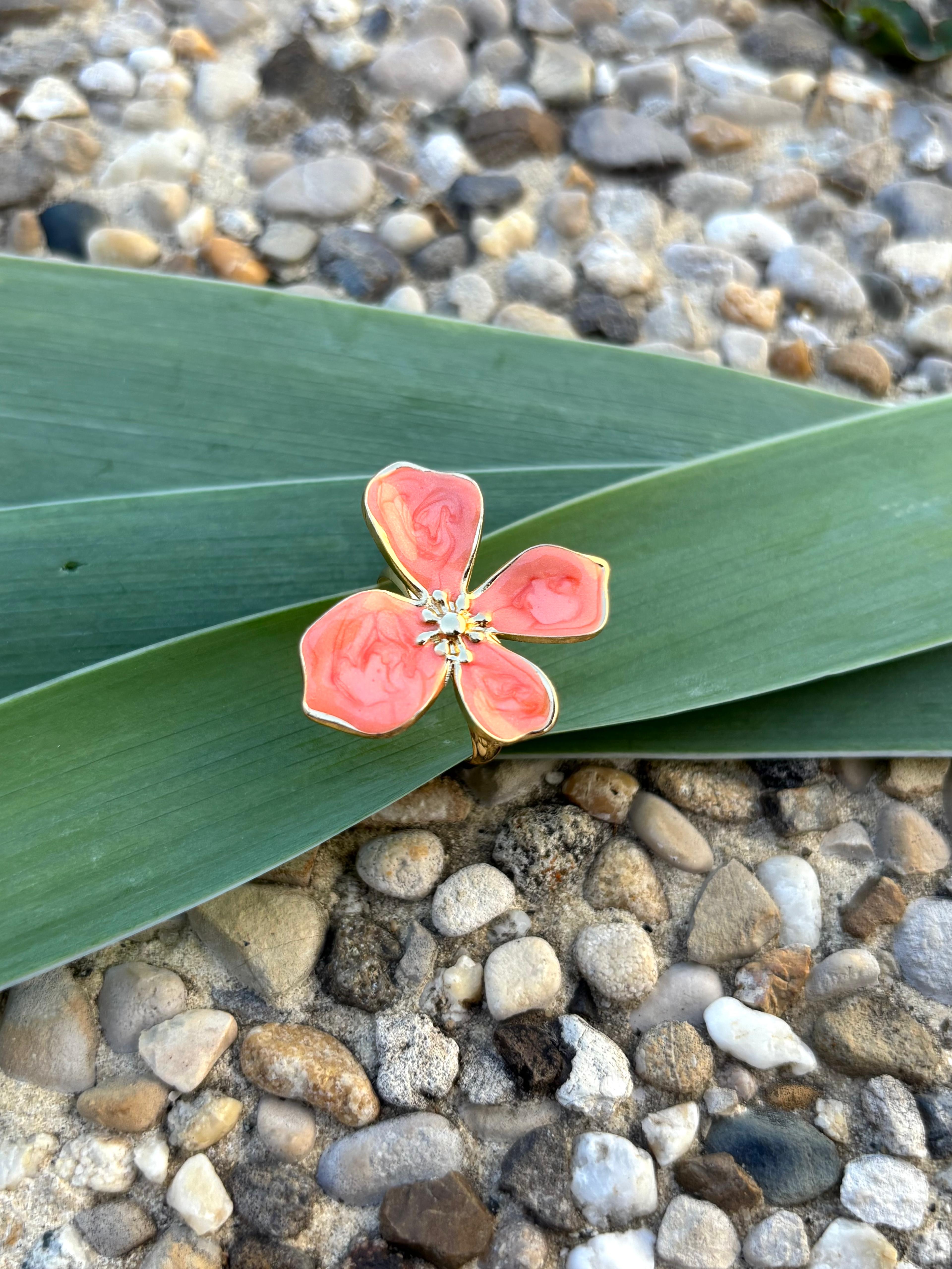 Bague fleur émail orange