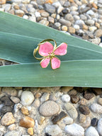 Bague fleur émail rose