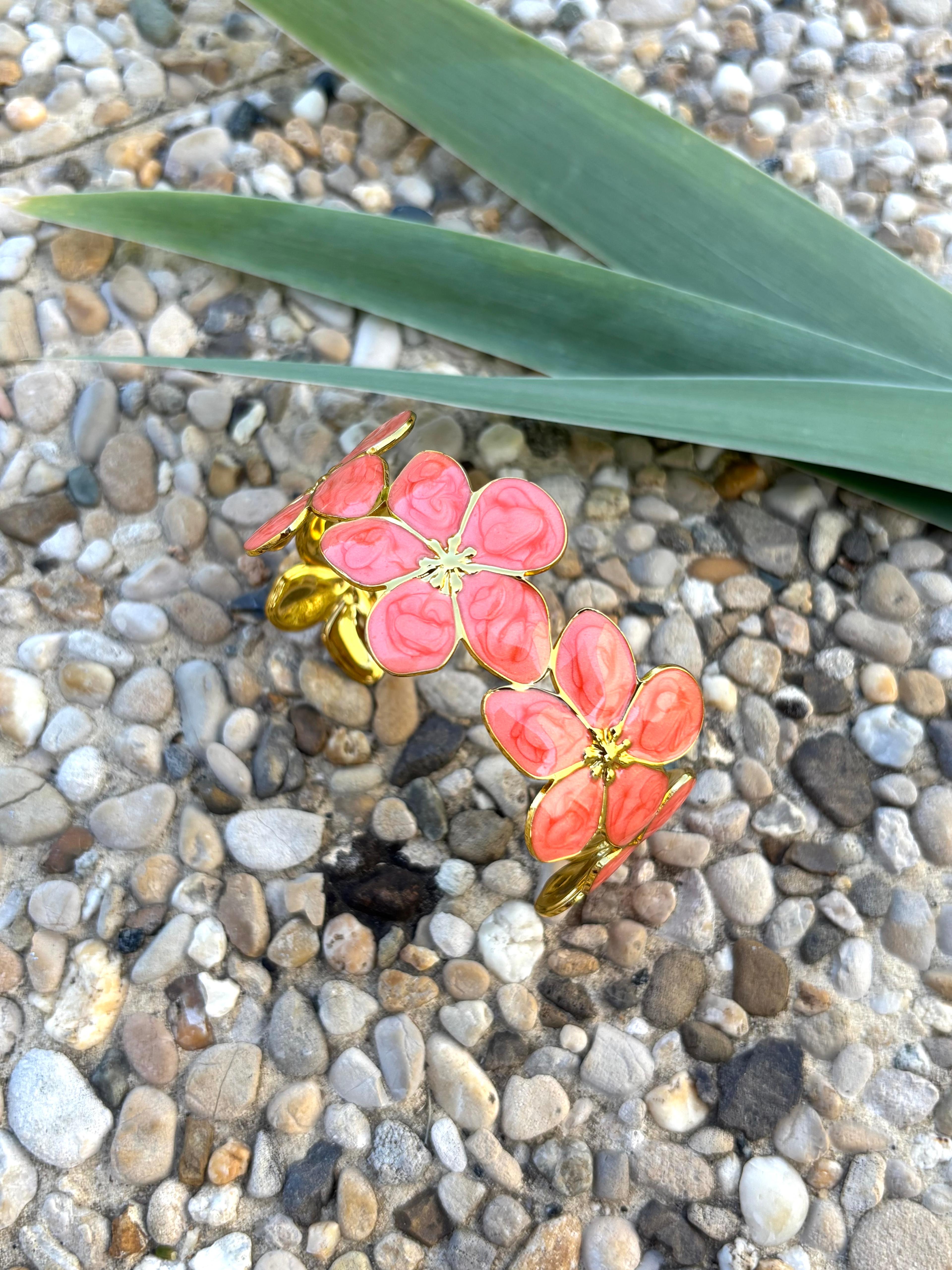 Bracelet fleur émaillé orange