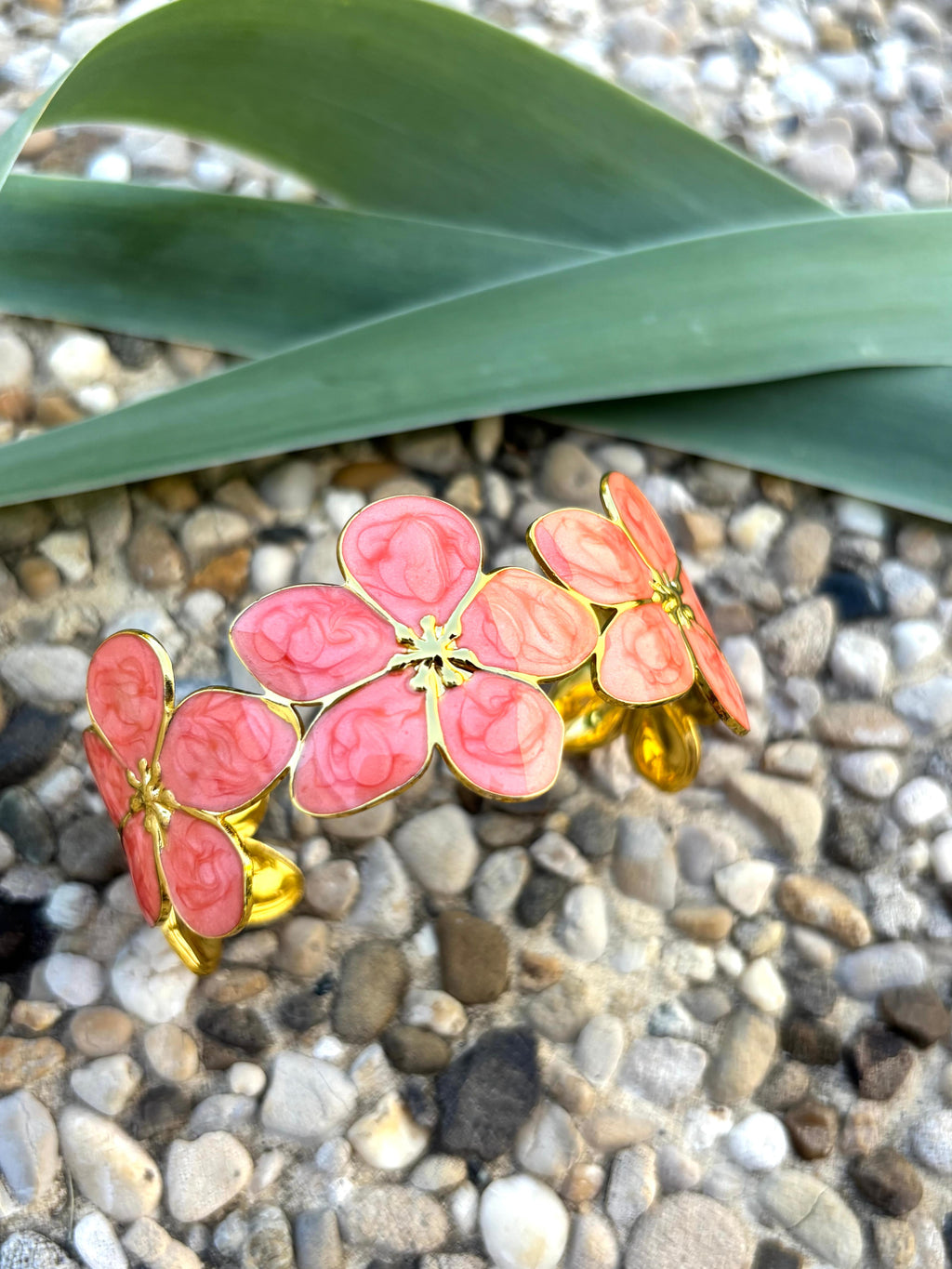 Bracelet fleur émaillé orange